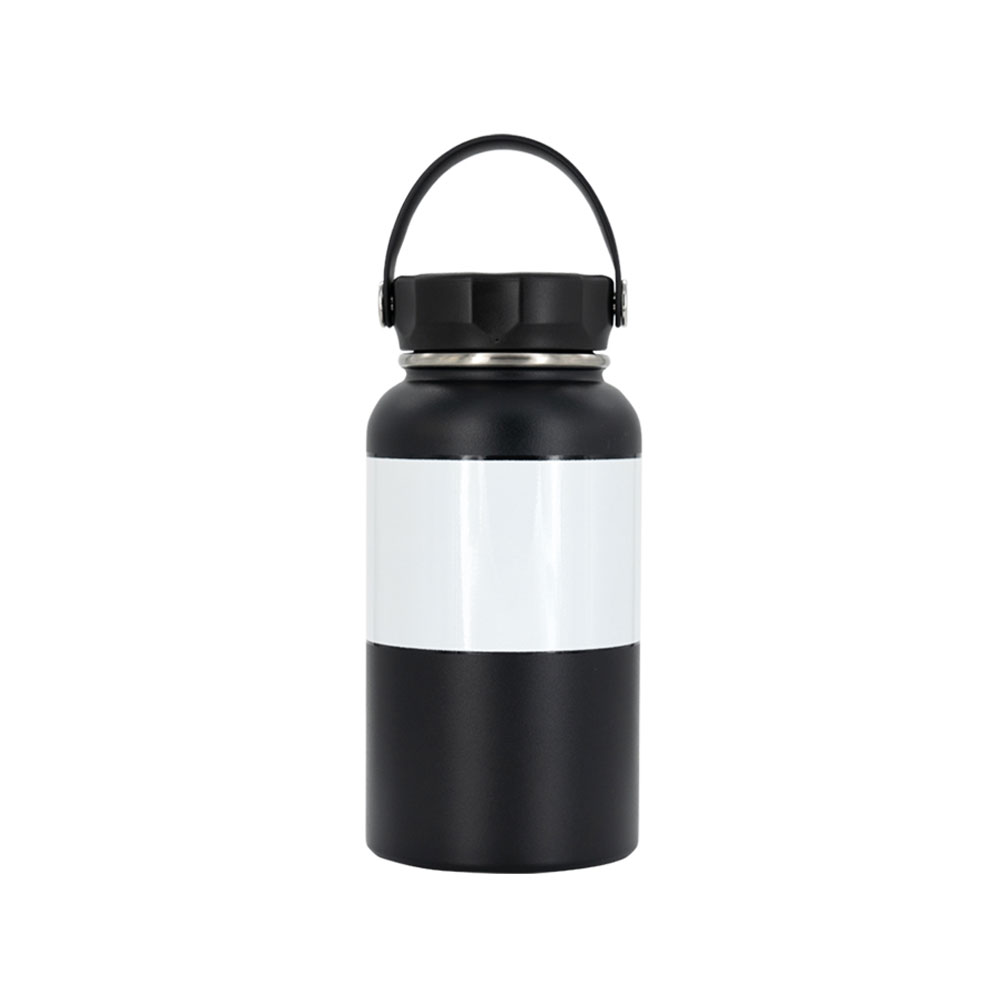 750 ml Sublimation Black Stainless Steel Powder Coated Water Bottle with White Patch