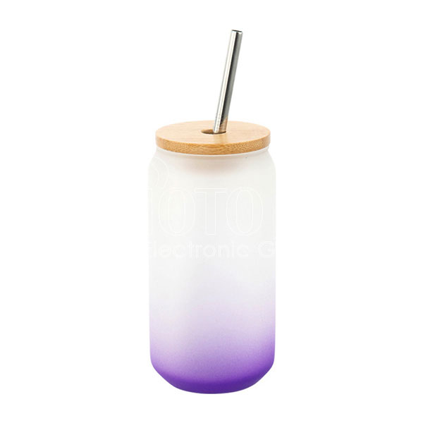 Sublimation Colored Beer Can-Shaped Glass with Bamboo Lid and Straw