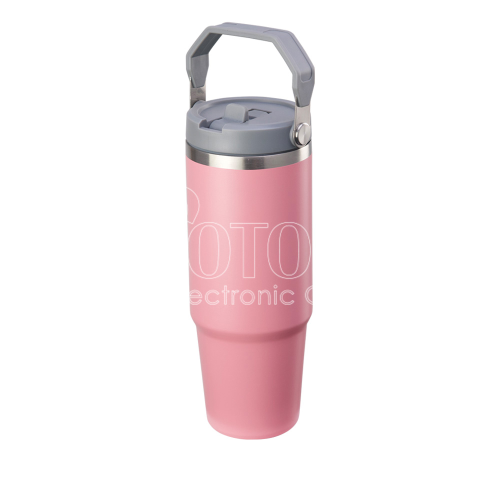 30 oz. Colored Powder-Coated Stainless Steel Travel Mug with Handle Lid for Laser Engraving and UV Printing