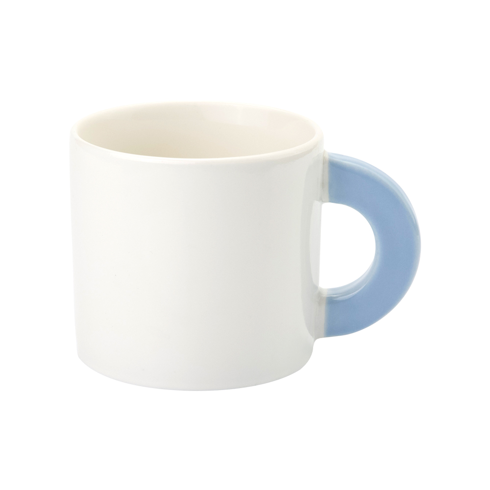 New Bone China Mug with Colored Flat Circular Handle