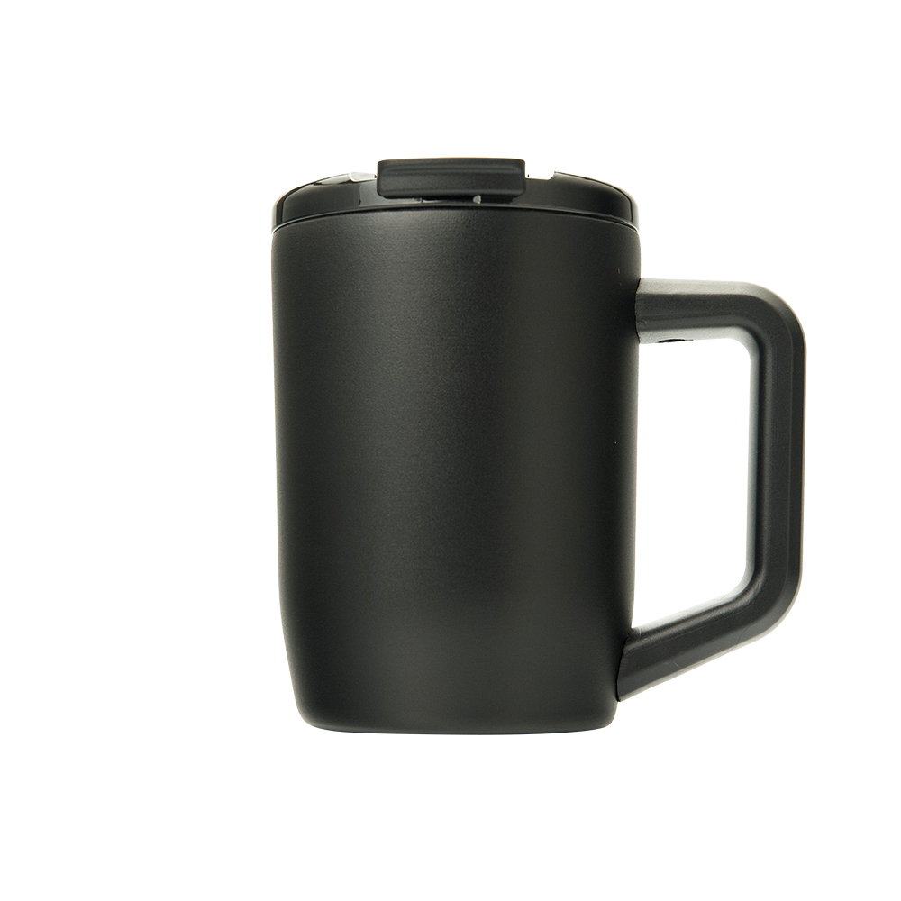 15oz. Colorful Powder-Coated Stainless Steel Coffee Mug with Plastic Lid &amp; Handle